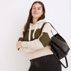 Madewell Clairview Colorblock Hoodie Sweater Womens XS Heather Artichoke Cropped